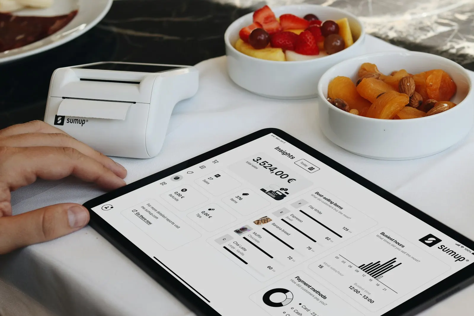 Restaurant reservation system displayed on a tablet